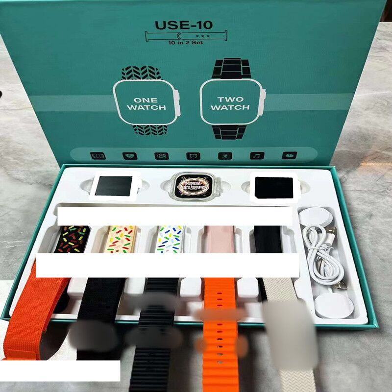 Смарт-часы USE-10: комплект из 2 часов и 10 ремешков, экран 2.01″, Bluetooth-звонки