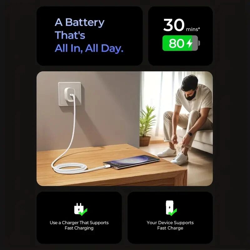 Кабель PD USB-C – USB-C 60 Вт для iPhone 16, плетёный, двойной Type-C