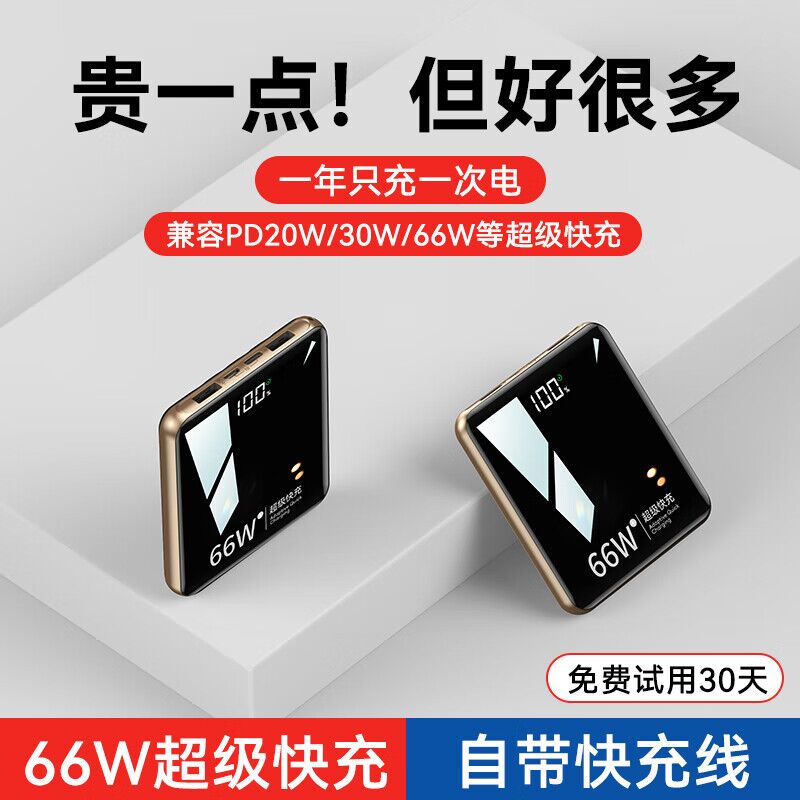 Внешний аккумулятор Power Bank с 4 встроенными кабелями, компактный, 10000/20000 мА·ч, сертификат 3C