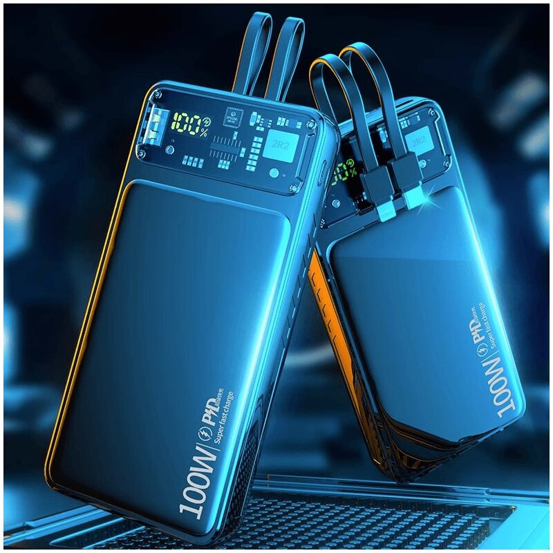 Внешний аккумулятор Power Bank 10000/20000 мА·ч, встроенный кабель, дисплей заряда, зарядка 100 Вт