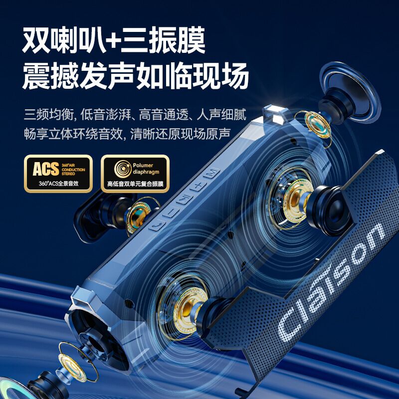 Уличная Bluetooth-колонка Claison T9, усиленный бас, два динамика, слот для карты
