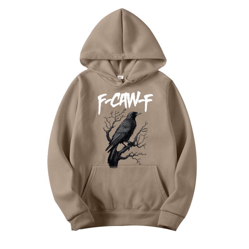 Худи с капюшоном F Caw F, забавный принт с вороном, утеплённая флисом, пуловер