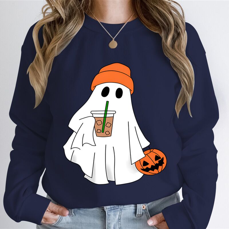Толстовка с хэллоуинским принтом «Ghost Ice Coffee», свободный крой, женская, полиэстер, XS–XXXL