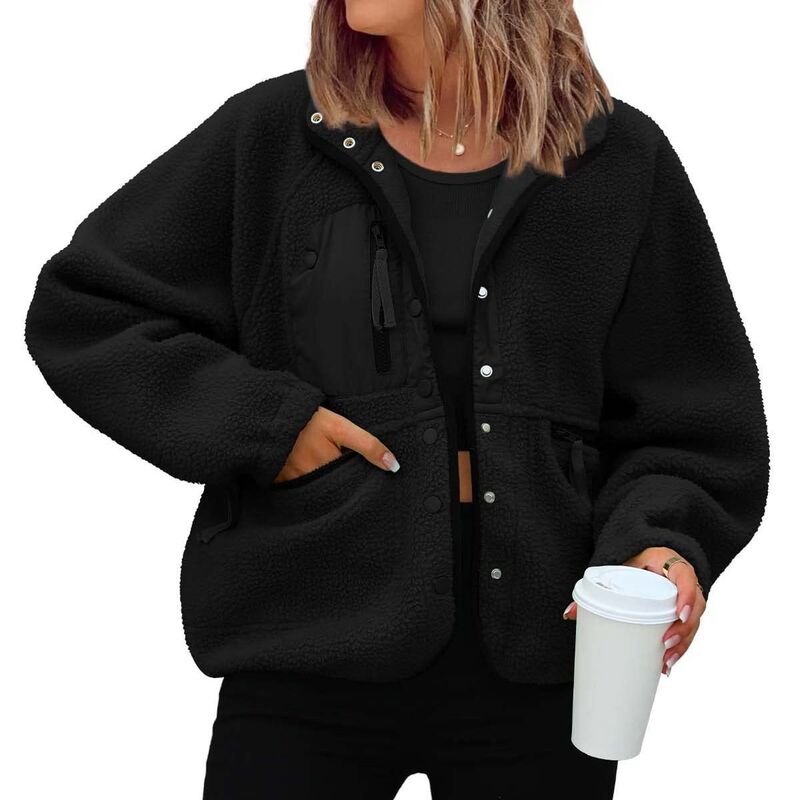 Женская флисовая куртка-кофта свободного кроя с воротником-стойкой, S-XXL
