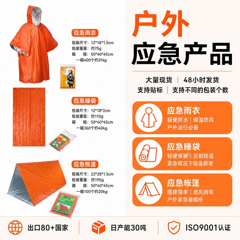 Комплект аварийного снаряжения Xingchangsheng — дождевик, одеяло, мешок, палатка