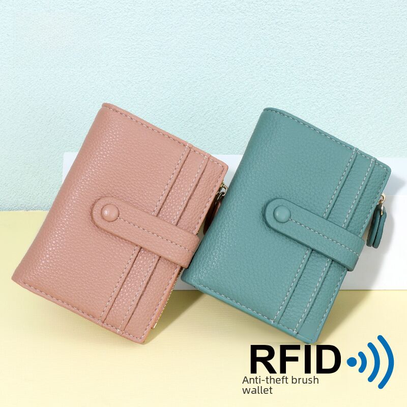 Женский короткий кошелёк Talian с RFID-защитой, фактура личи, много карт