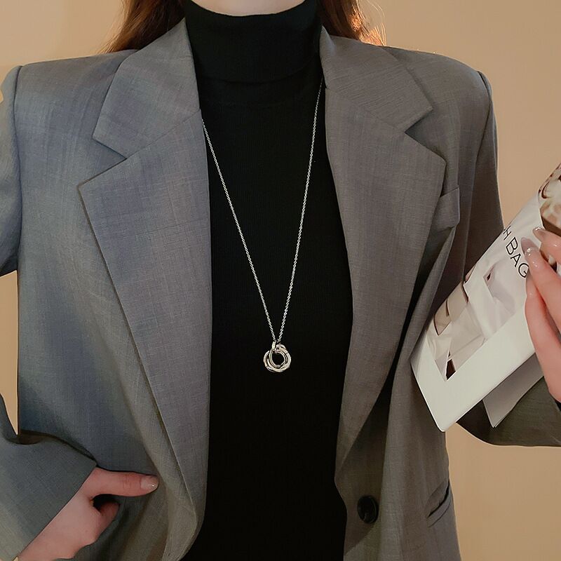 Колье kaitin jewelry с перекрещенными кольцами и цирконием, длинная цепочка