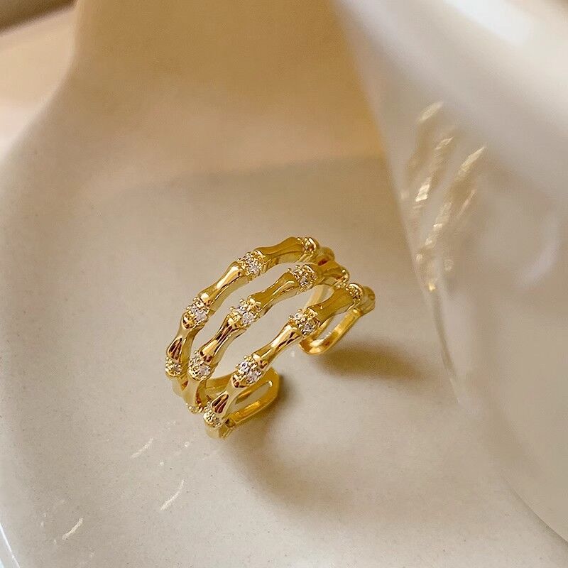 Кольцо kaitin jewelry «бамбук», три слоя, с цирконием, разъёмное