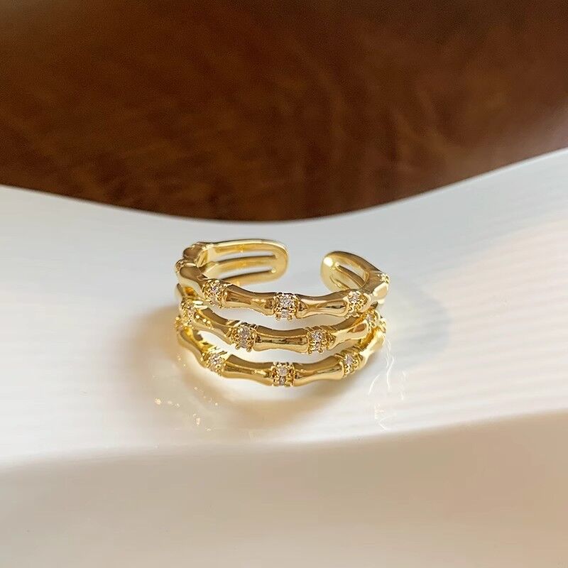 Кольцо kaitin jewelry «бамбук», три слоя, с цирконием, разъёмное