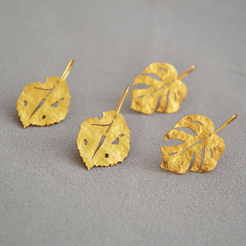 Серьги-листья Miya Sophia Jewelry, матовая фактура, позолота, ретро-стиль
