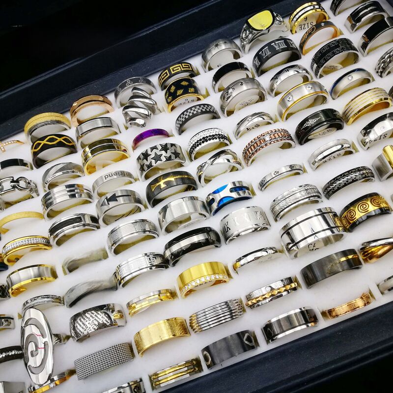 Кольца Xuying jewelry из титановой и нержавеющей стали, набор смешанных моделей