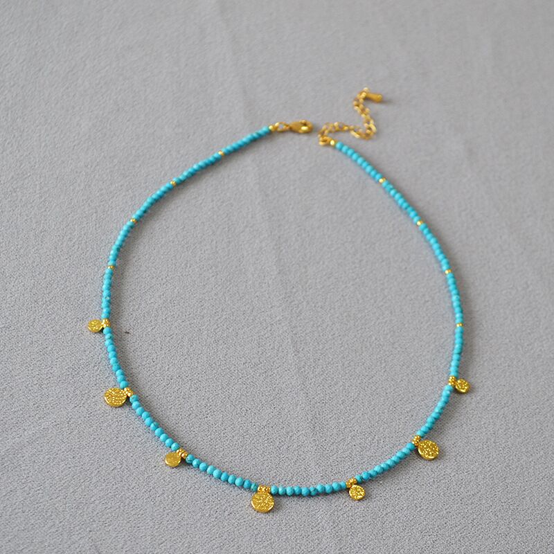 Колье mia sophia jewelry с лазуритом, бирюзой и подвеской-монетой, тонкая цепочка