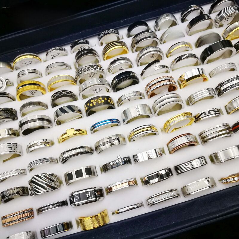 Кольца Xuying jewelry из титановой и нержавеющей стали, набор смешанных моделей