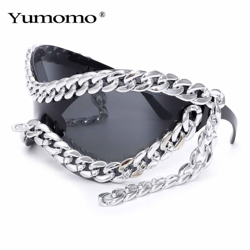 Солнцезащитные очки Yumomo 68118, крупная оправа, декор цепочкой, стиль Y2K