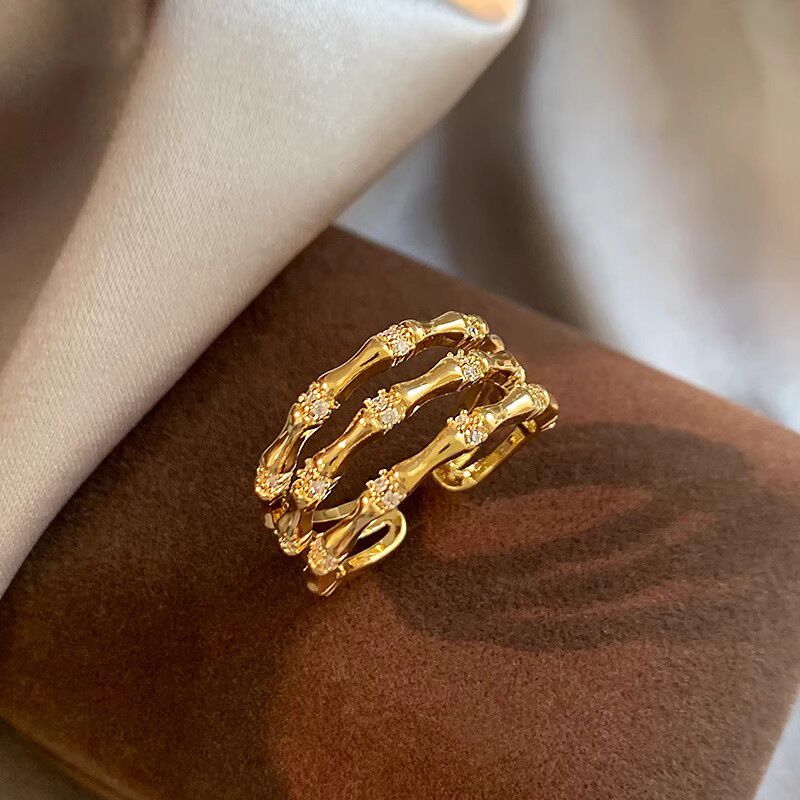 Кольцо kaitin jewelry «бамбук», три слоя, с цирконием, разъёмное