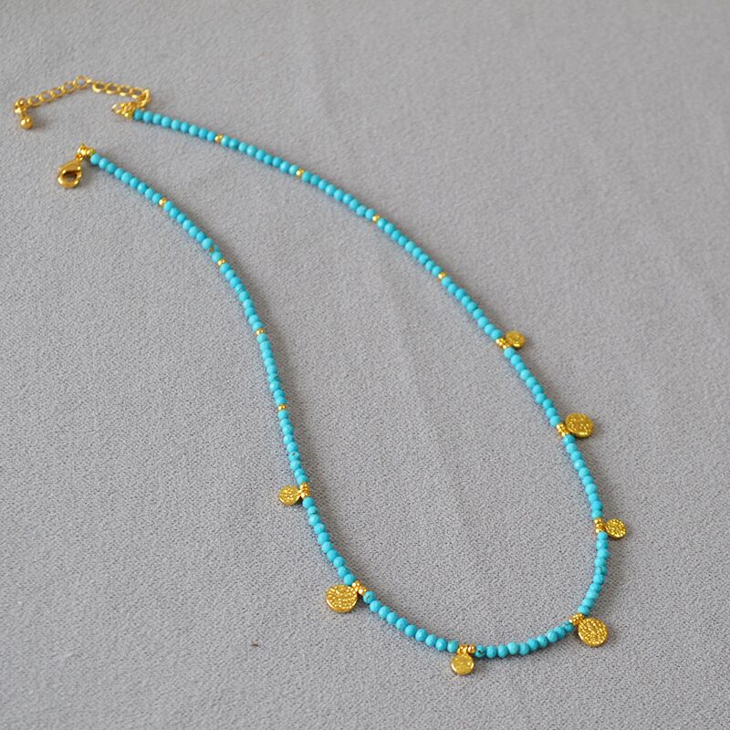 Колье mia sophia jewelry с лазуритом, бирюзой и подвеской-монетой, тонкая цепочка