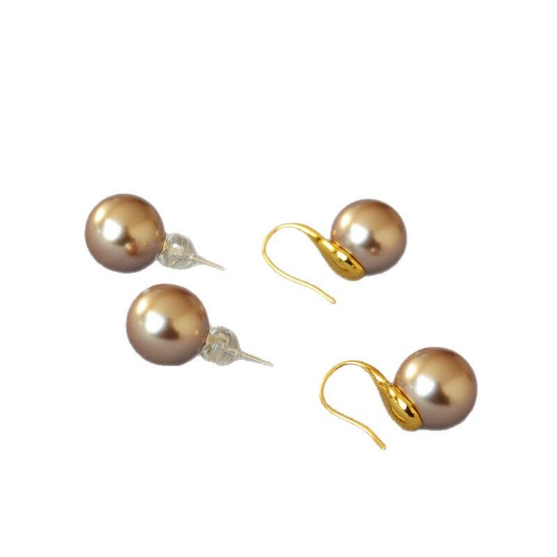 Серьги-гвоздики Miya Sophia Jewelry с жемчугом, оттенки шампань-кофе, серебро 925, стиль мейлард