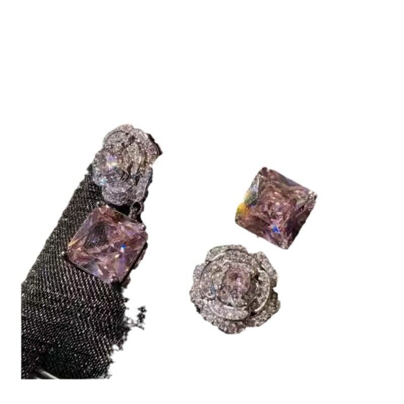 Серьги-гвоздики Kaitin Jewelry с розой, асимметричный дизайн, серебряный штифт 925