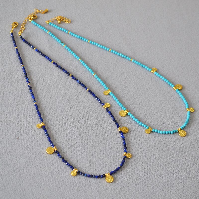 Колье mia sophia jewelry с лазуритом, бирюзой и подвеской-монетой, тонкая цепочка