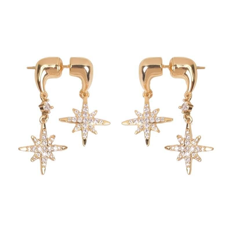 Серьги kaitin jewelry «восьмиконечная звезда» с цирконием, штифт серебро 925, Y2K