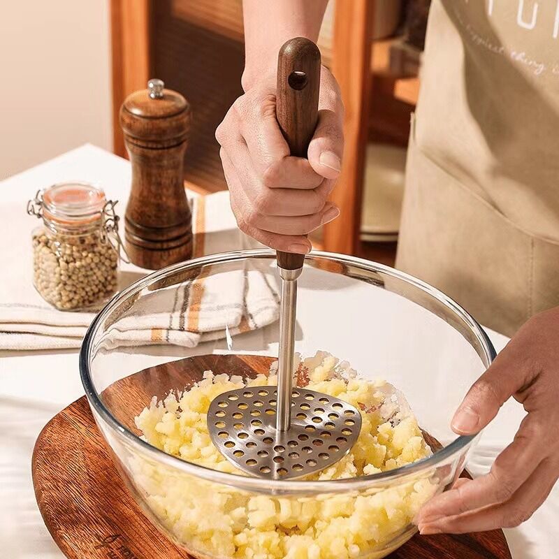Картофелемялка (пюре-пресс) Jiali, нержавеющая сталь, ручка из розового дерева