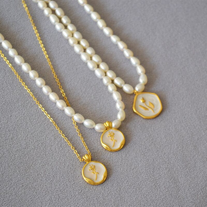 Колье Mia Sophia Jewelry с эмалевой розой и пресноводным жемчугом, французский ретро-стиль