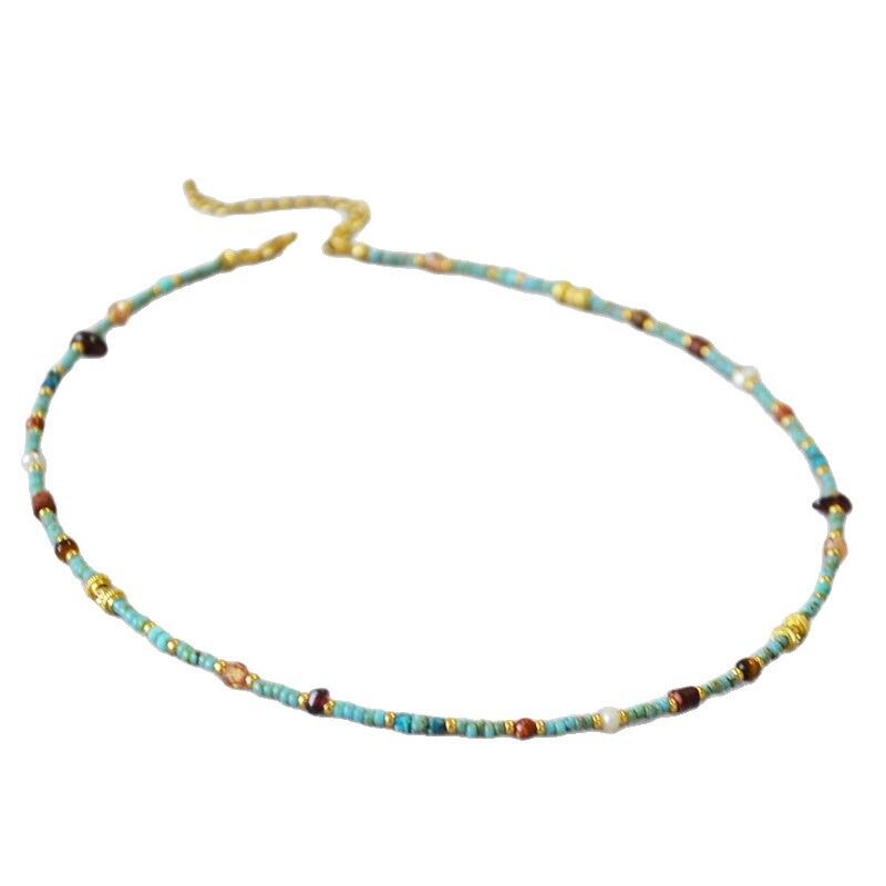 Колье-цепочка Miya Sophia Jewelry с бирюзовыми бусинами, стиль бохо, ретро