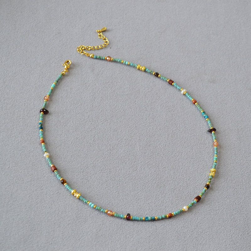 Колье-цепочка Miya Sophia Jewelry с бирюзовыми бусинами, стиль бохо, ретро