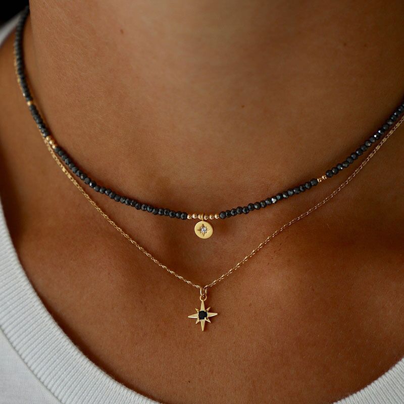 Колье Miya Sophia Jewelry двухслойное, бусины под чёрную шпинель, подвеска-звезда, французский ретро