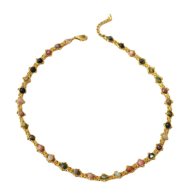 Колье Miya Sophia Jewelry с турмалиновыми бусинами, плетёная цепочка, французский ретро