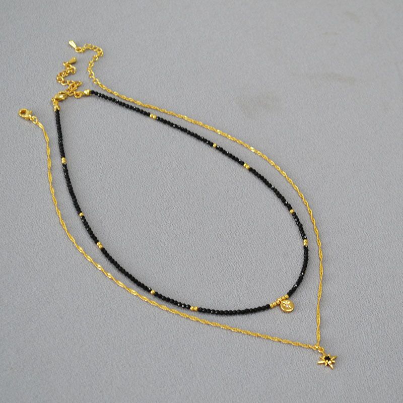 Колье Miya Sophia Jewelry двухслойное, бусины под чёрную шпинель, подвеска-звезда, французский ретро