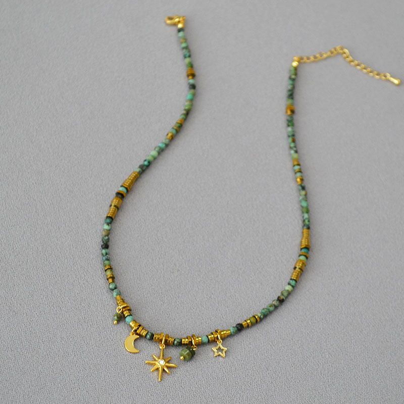 Колье Miya Sophia Jewelry с бирюзовыми бусинами, подвески звезда и луна, ретро-стиль