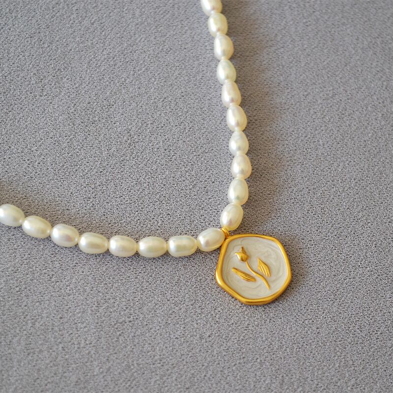 Колье Mia Sophia Jewelry с эмалевой розой и пресноводным жемчугом, французский ретро-стиль
