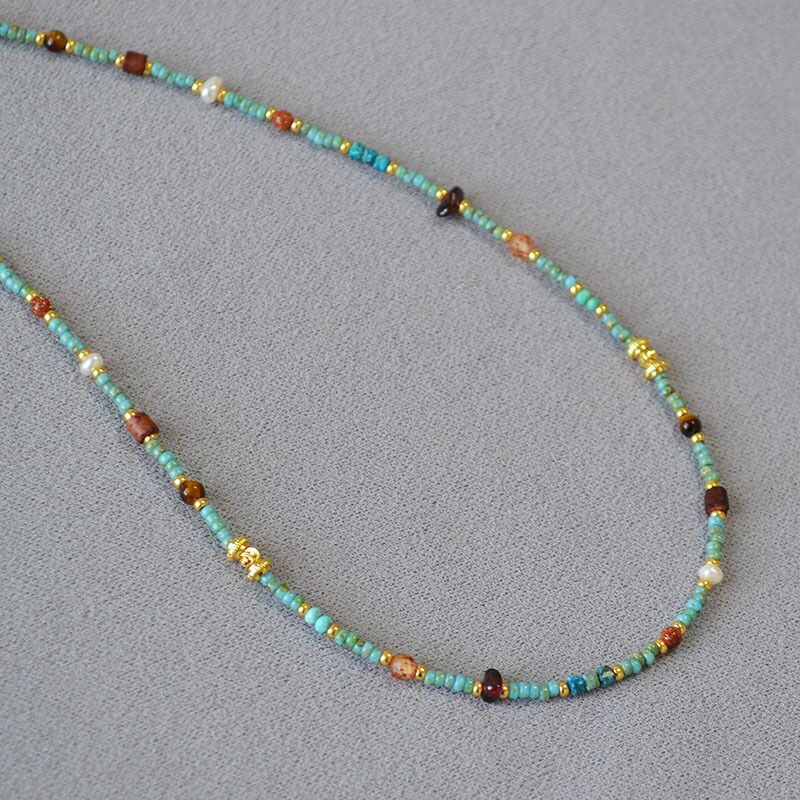 Колье-цепочка Miya Sophia Jewelry с бирюзовыми бусинами, стиль бохо, ретро