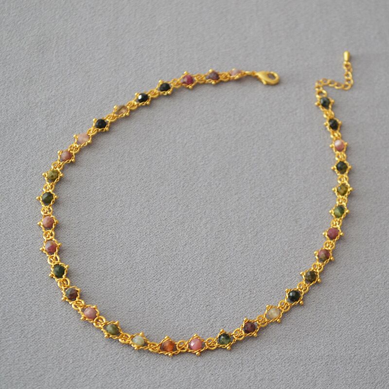 Колье Miya Sophia Jewelry с турмалиновыми бусинами, плетёная цепочка, французский ретро