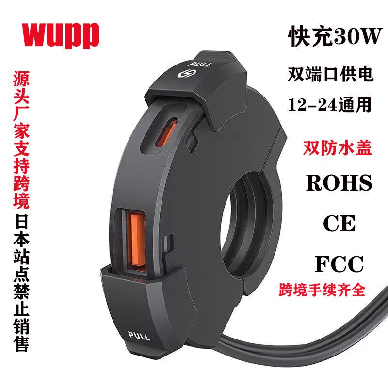 USB-зарядка на руль мотоцикла PIUU CS-1944C1, USB + Type-C 30 Вт, влагозащита IP65, SAE-разъём