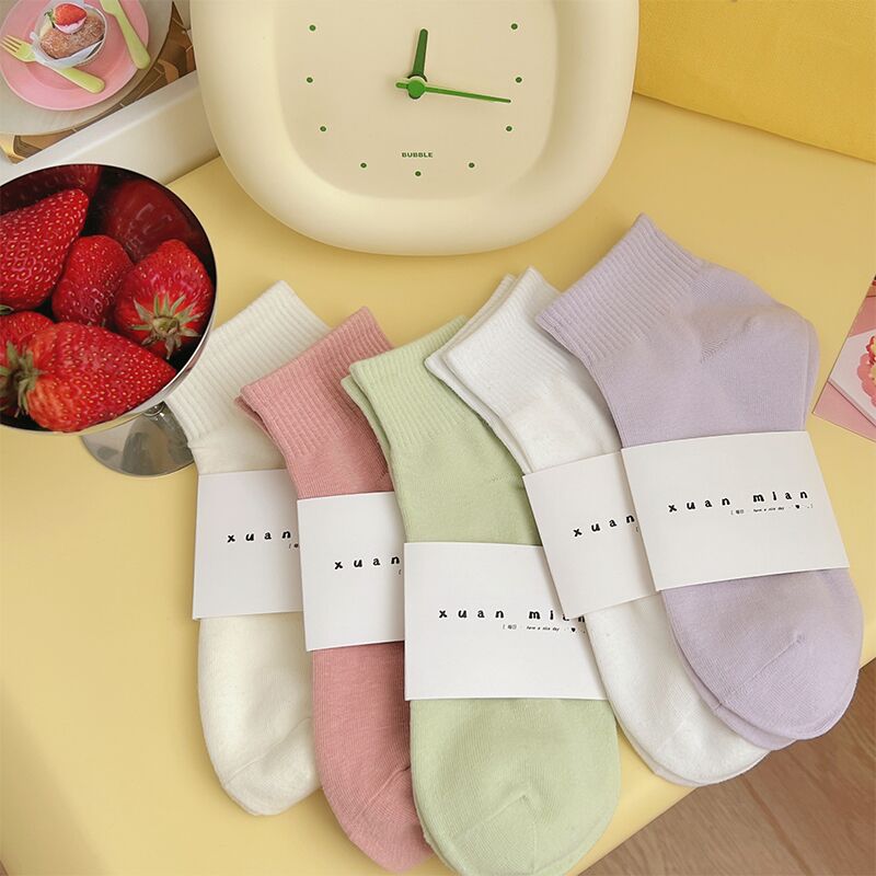 Женские носки, хлопок, средней высоты, тонкие, впитывающие пот, дышащие, 10 расцветок