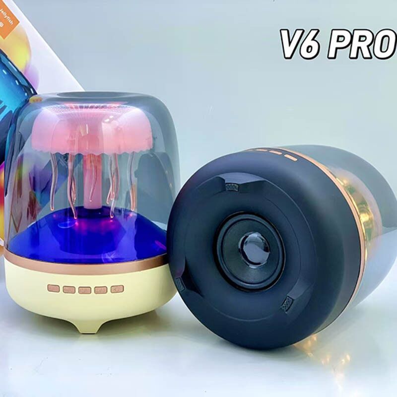TWS Bluetooth-колонка V6 Pro, цветная подсветка, прозрачный корпус, сабвуфер