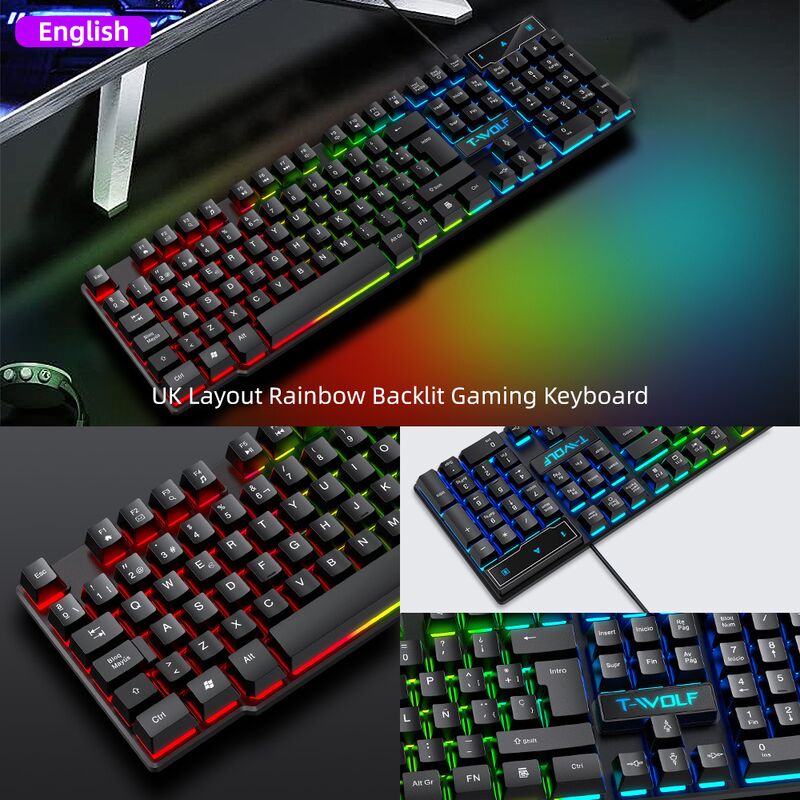 Игровой комплект клавиатура и мышь T-Wolf TF200, проводной USB, подсветка, мембранная клавиатура