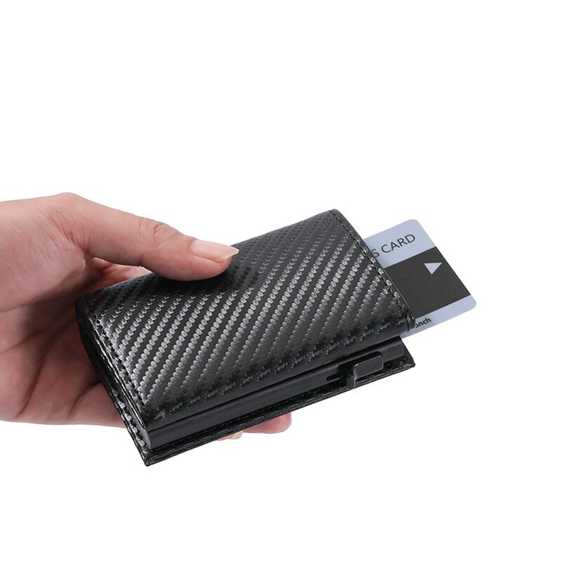 Мужской кошелёк CLVMKEVN с RFID-защитой, фактура карбон, трифолд, магнитная кнопка