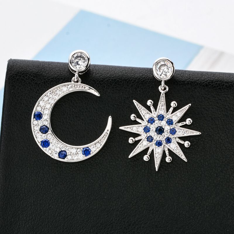 Серьги женские Tsunami Jewelry Company, луна и звезда, циркон, позолота