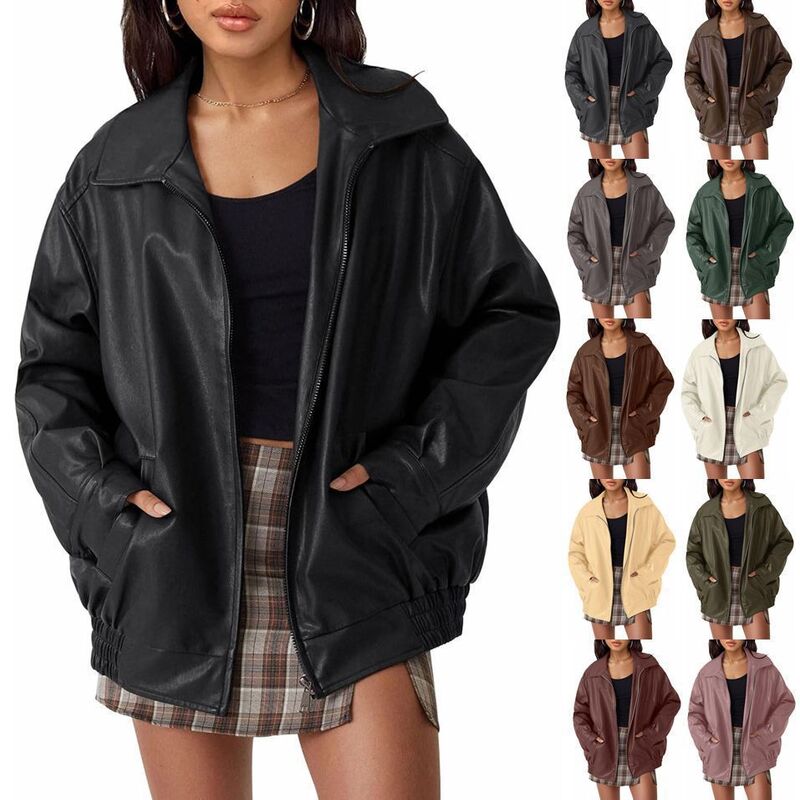 Женская куртка-косуха oversize из экокожи, свободный крой, длинный рукав, осень-зима
