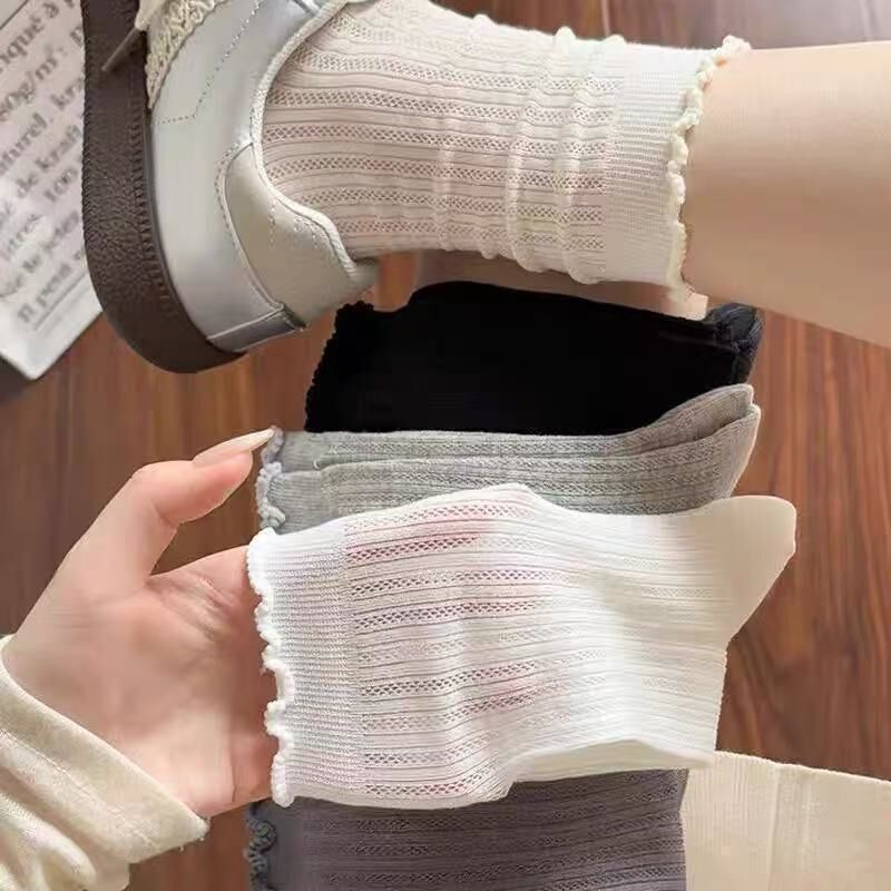 Женские короткие ажурные носки-сетка, белые, дышащие, летние