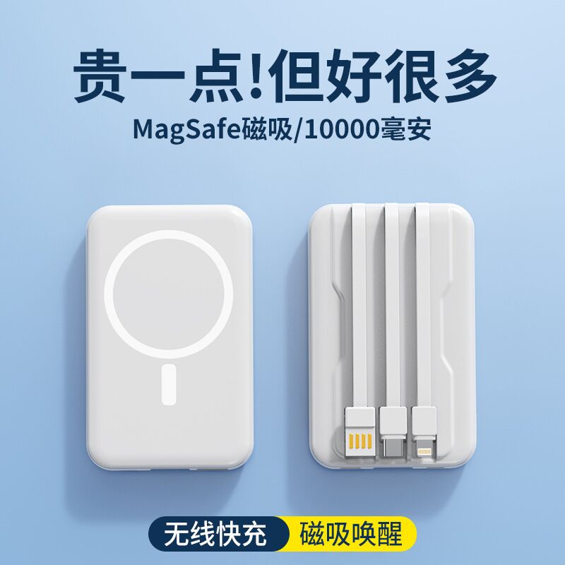 Повербанк с магнитной беспроводной зарядкой MagSafe, встроенный кабель, 10000/20000 мА·ч, для iPhone