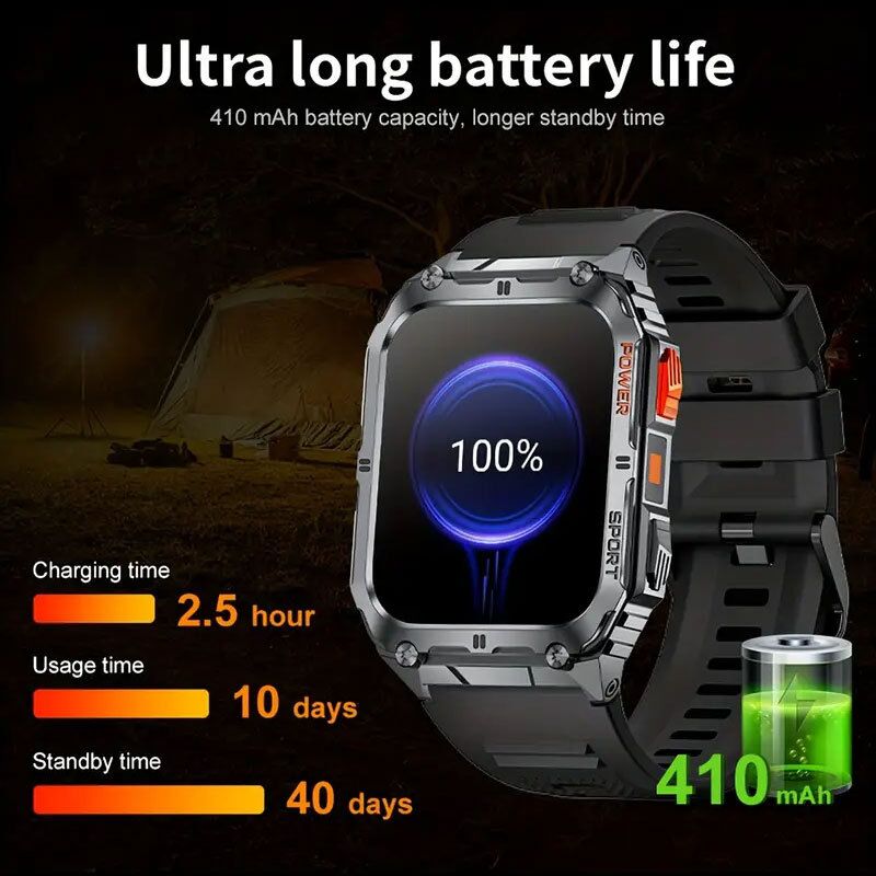 Смарт-часы унисекс, экран 1.91 дюйма, Bluetooth-звонки, IP68, 110+ спортивных режимов