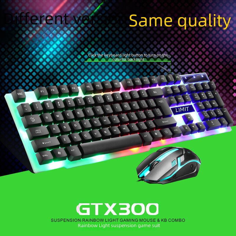 Игровой комплект клавиатура и мышь Limeide GTX300, подсветка радуги, USB, 1600 dpi