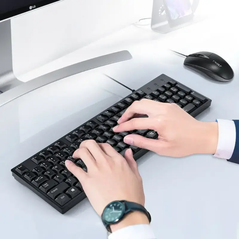 Проводной комплект клавиатура и мышь T-WOLF TF500, USB, для офиса, раскладки EN/ES