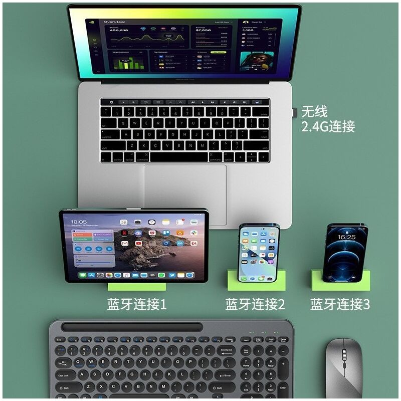 Комплект клавиатуры и мыши, беспроводной, Bluetooth + 2,4 ГГц, аккумулятор, 78 клавиш, эргономичный дизайн
