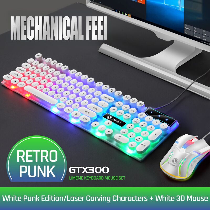 Комплект проводная клавиатура и мышь Limei GTX300, панк-стиль, с подсветкой, игровая