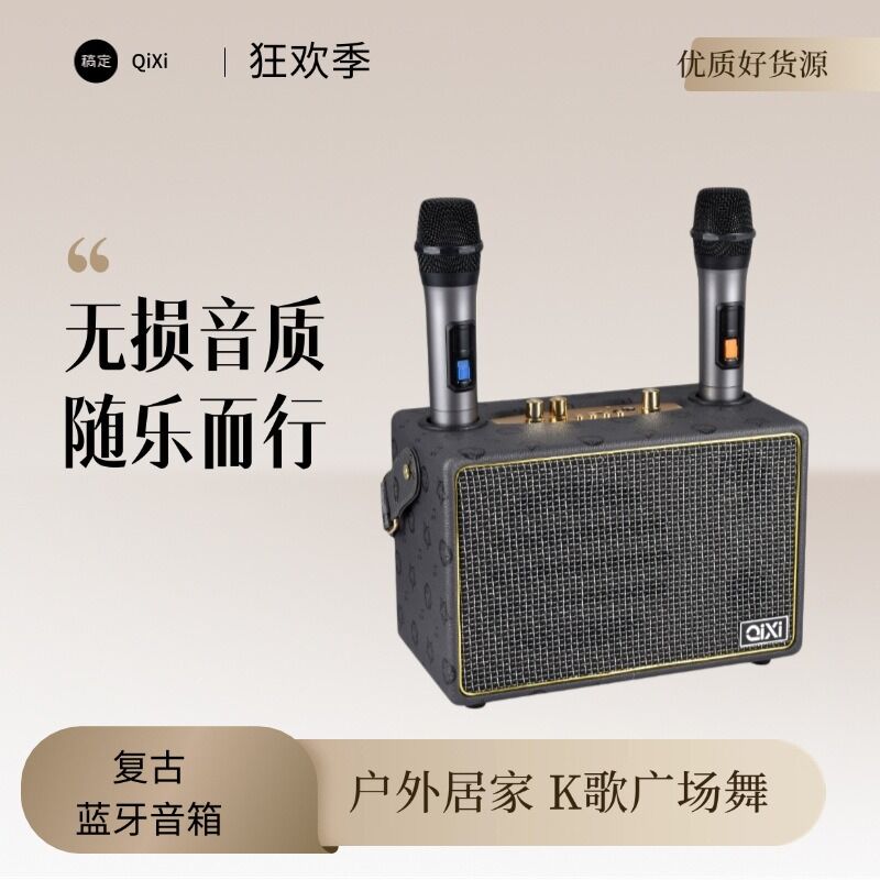 Bluetooth-колонка QiXi SK2036, 6,5 дюйма, с двумя беспроводными микрофонами и слотом для карты